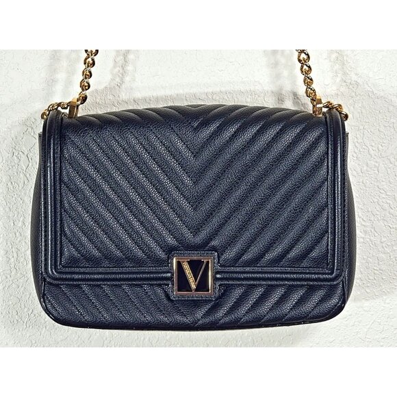 Victorias Secret Black Quilted Shoulder Bag With Gold Chain Strap Faux Leather - Picture 13 of 16